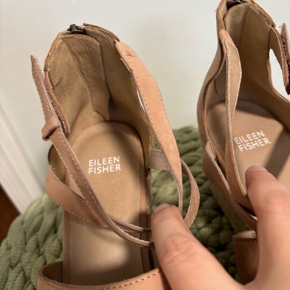 EILEEN FISHER Wali Latte Tan Nubuck Strappy Espadrille Wedge Sandals - Picture 7 of 8